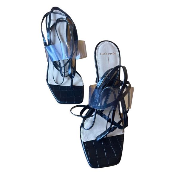 Black Suede Studio Melanie Ankle Strap Clear & Black Heel NWOB Size 38.5/8 1/2 - Picture 4 of 10